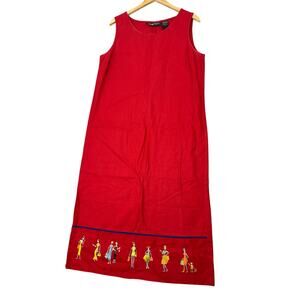 VTG Sag Harbor Linen Cotton Blend Red Sheath Dress Shopping Ladies sz 14 90s